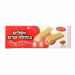 וופלים במילוי קרם בטעם תות, 100 גרם